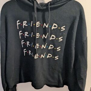 FRIENDS Black Cropped Hoodie with Multicolor Logo